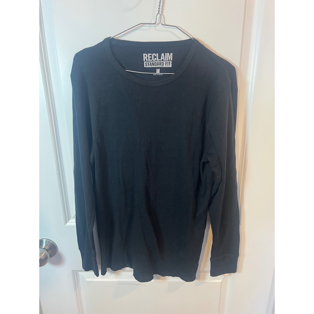 Reclaim Mens Thermal Shirt Waffle Knit Black Size M